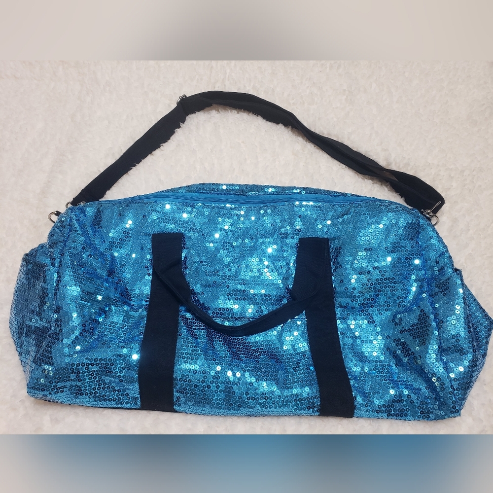 Duffel bag sequined blue large 24” great for gymnastics or dance bag